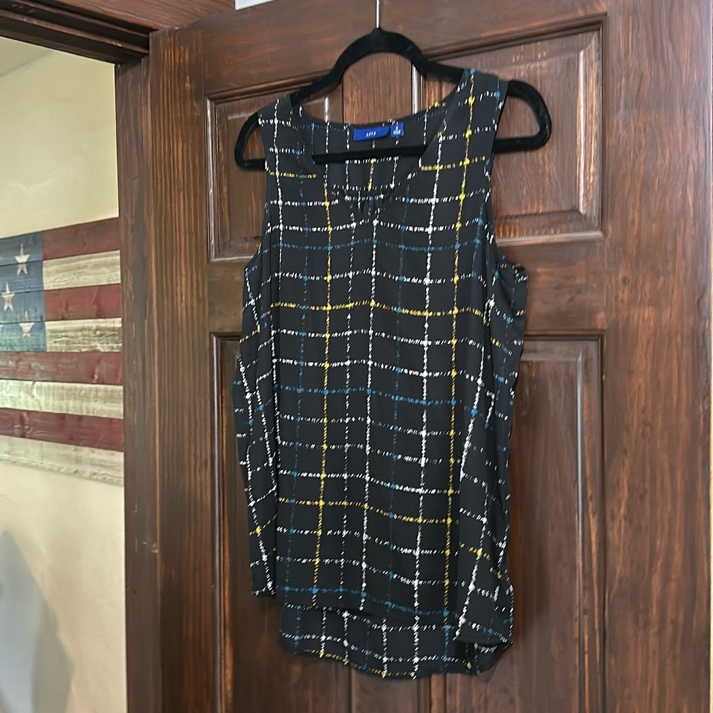 Women’s blue yellow and black tank top blouse